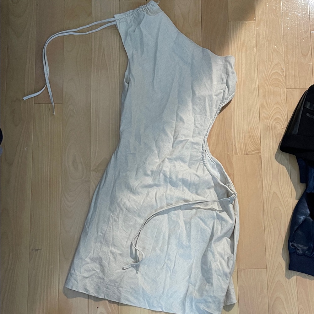 linen one shoulder dress with cutout on side